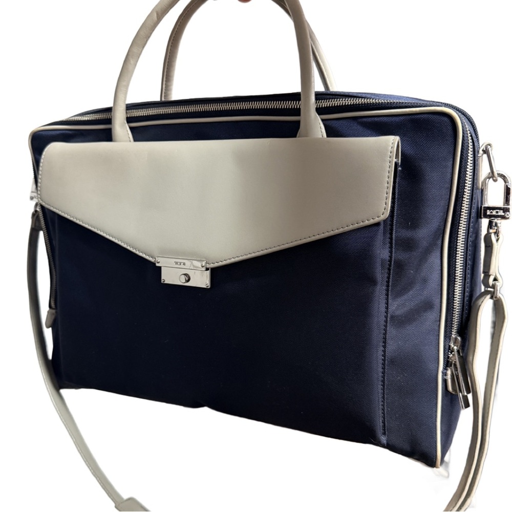 Tumi Larkin Erin Brief in Navy and Gray - Picture 2 of 11